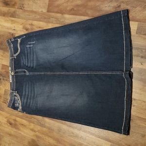 Hydraulic denim jean skirt